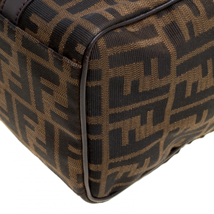 Pre Owned Fendi Brown Zucca Canvas Mini Top Handle Boston Bag