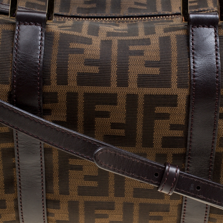 Pre Owned Fendi Brown Zucca Canvas Mini Top Handle Boston Bag