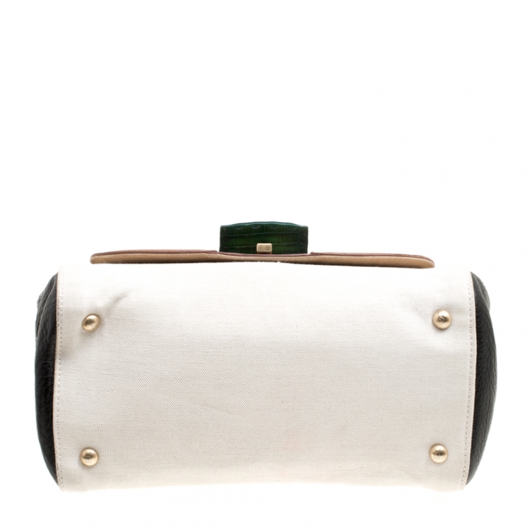 Pre Owned Fendi Multicolor Canvas, Leather and Crocodile Silvana Top Handle Bag