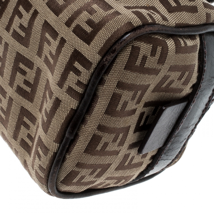 Pre Owned Fendi Brown Zucchino Canvas and Leather Bowler Bag
