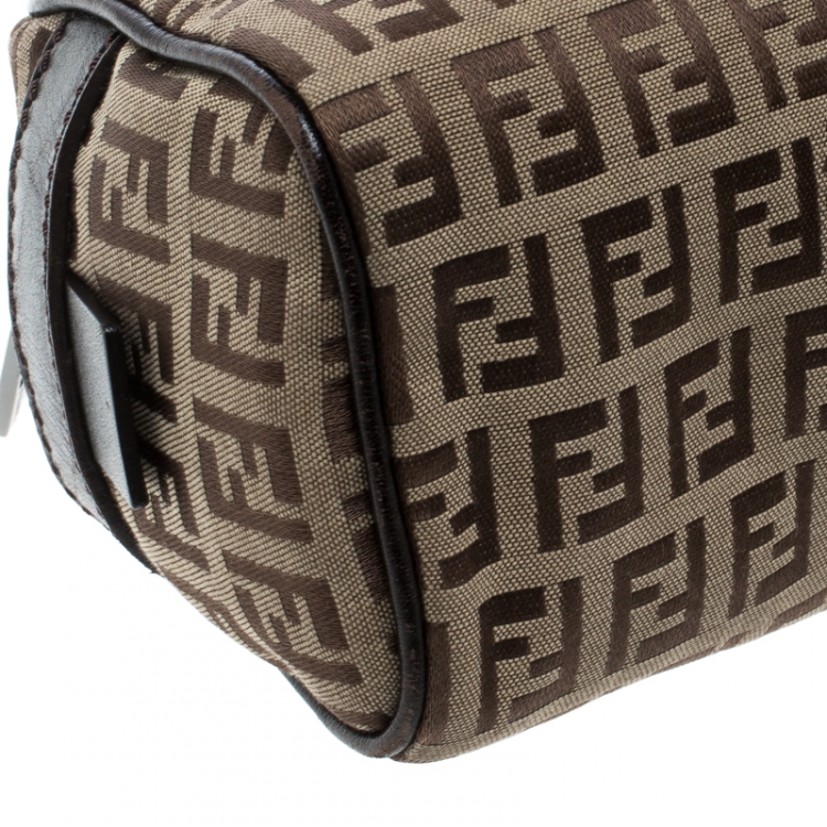 Pre Owned Fendi Brown Zucchino Canvas and Leather Bowler Bag