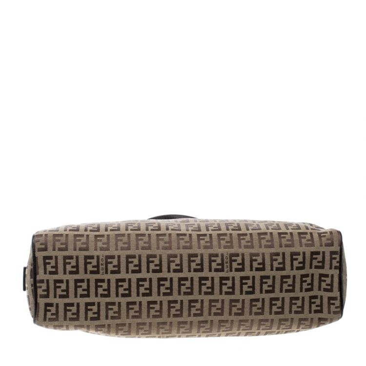 Pre Owned Fendi Brown Zucchino Canvas and Leather Bowler Bag