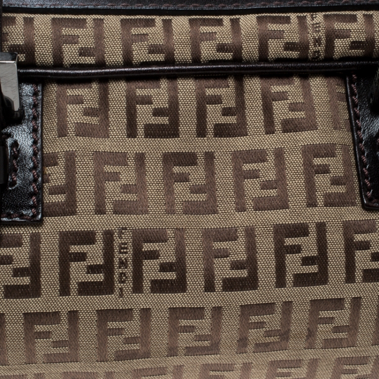 Pre Owned Fendi Brown Zucchino Canvas and Leather Bowler Bag