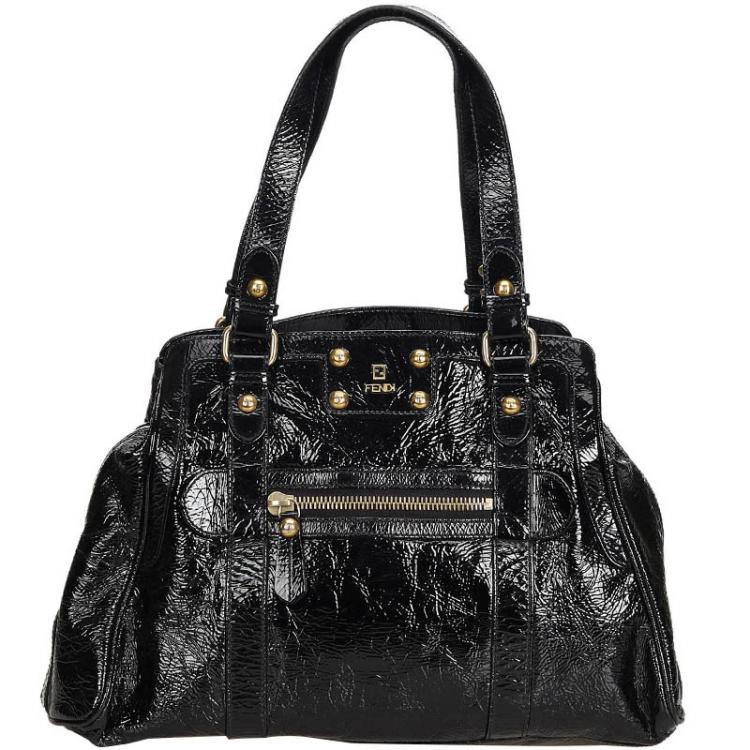 Fendi Black Patent Leather Bag Du Jour 
