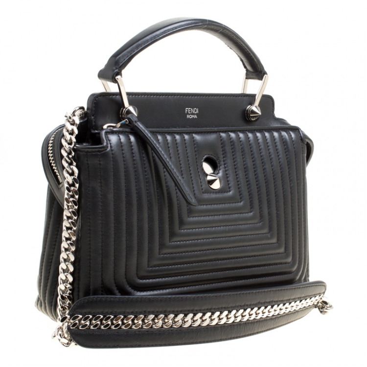 Pre Owned Fendi Black Quilted Leather Dotcom Click Shoulder Bag