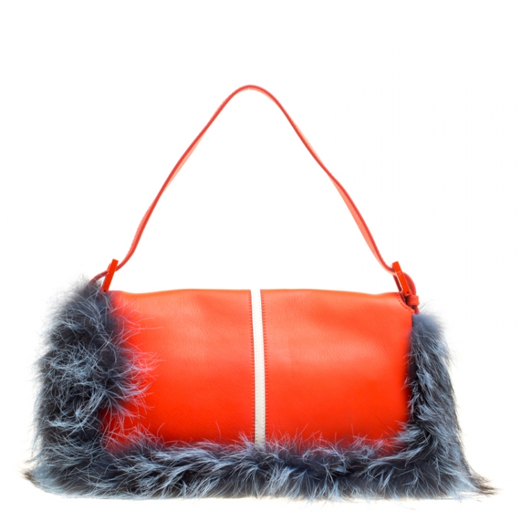 Pre Owned Fendi Multicolor Leather and Fur Monster Baguette Bag