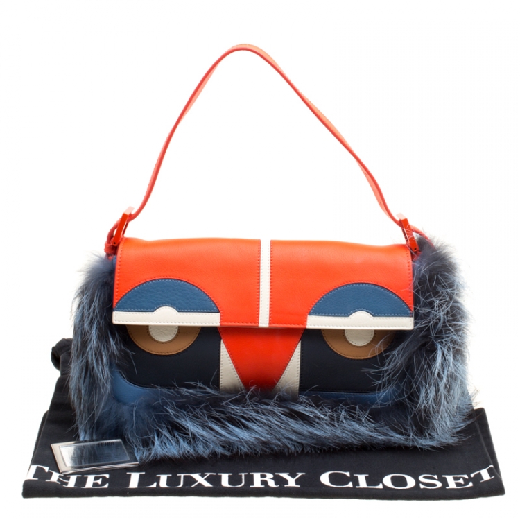 Pre Owned Fendi Multicolor Leather and Fur Monster Baguette Bag