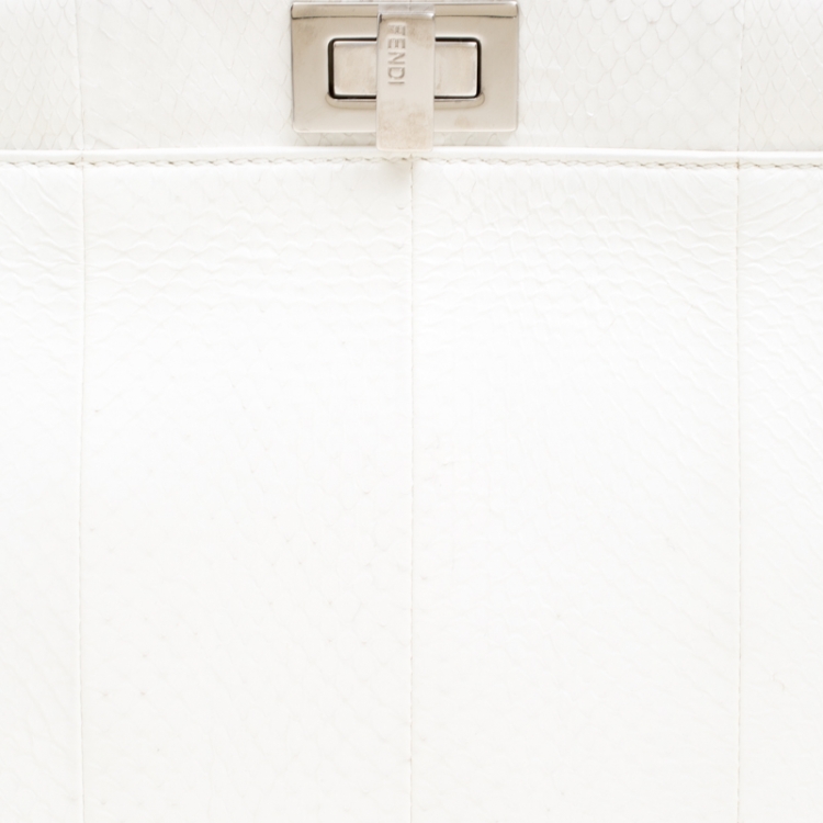 Pre Owned Fendi White Python Mini Peekaboo Top Handle Bag