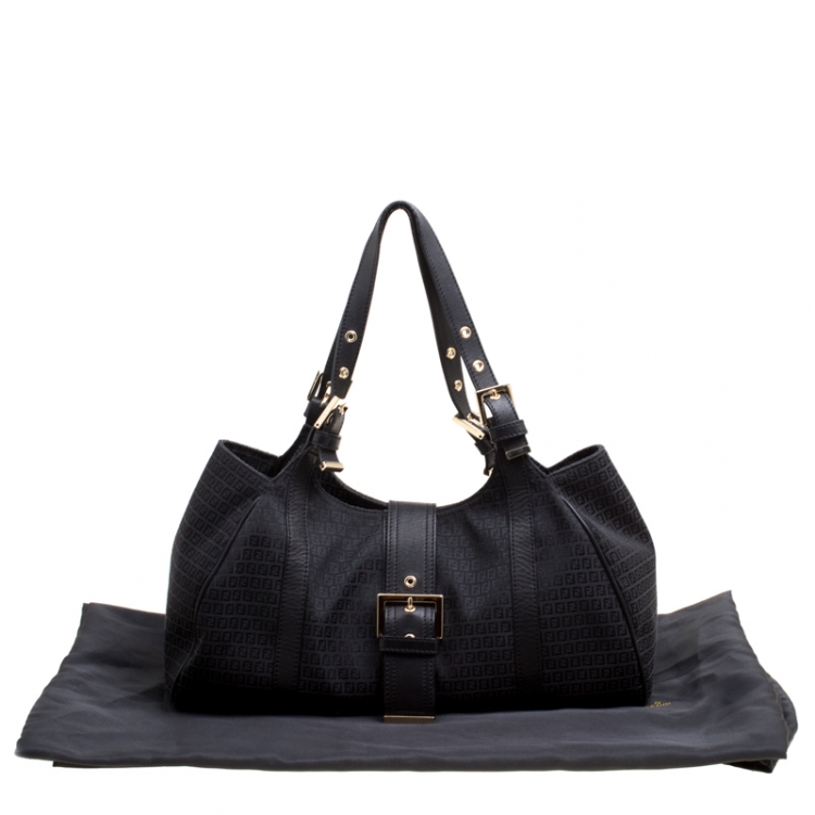 Pre Owned Fendi Black Zucchino Canvas Satchel