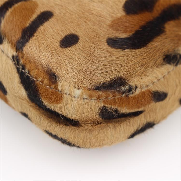 Pre Owned Fendi Brown Leopard Print Pony Hair Baguette Shoulder Bag