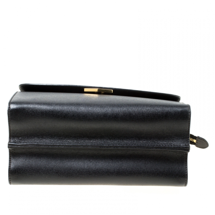Pre Owned Fendi Black Textured Leather Small Demi Jour Top Handle Bag