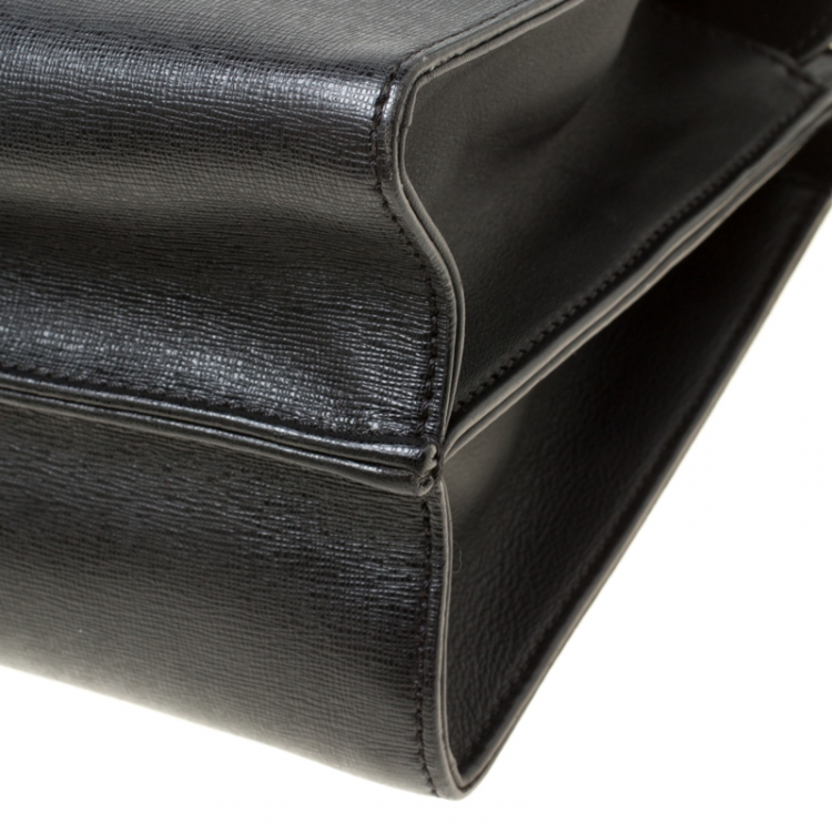 مملوكة مسبقًا Fendi Black Textured Leather Small Demi Jour Top Handle Bag