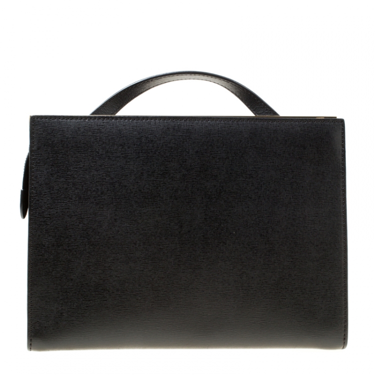 مملوكة مسبقًا Fendi Black Textured Leather Small Demi Jour Top Handle Bag