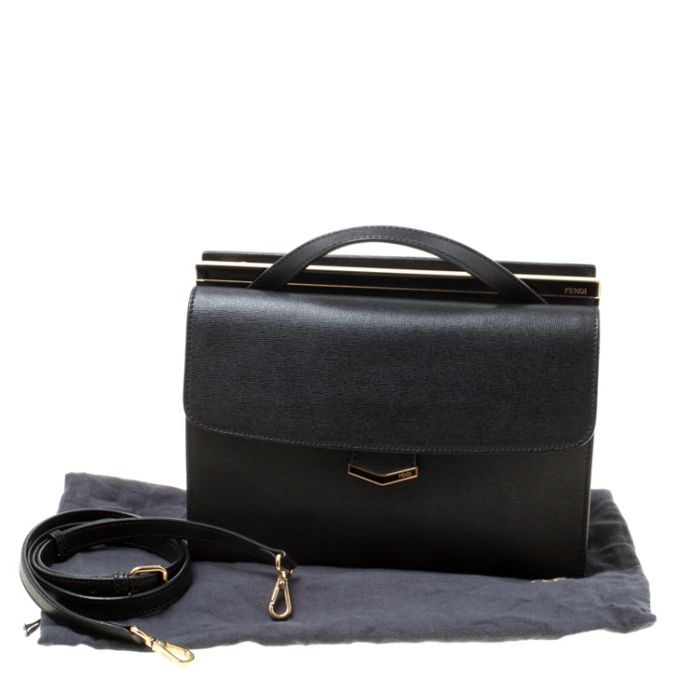 مملوكة مسبقًا Fendi Black Textured Leather Small Demi Jour Top Handle Bag