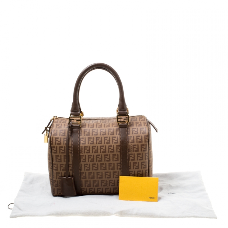 Pre Owned Fendi Brown Zucchino Coated Canvas Small Forever Bauletto Boston Bag