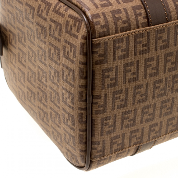 Pre Owned Fendi Brown Zucchino Coated Canvas Small Forever Bauletto Boston Bag