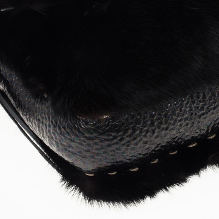 Pre Owned Fendi Black Mink Fur Baguette Bag