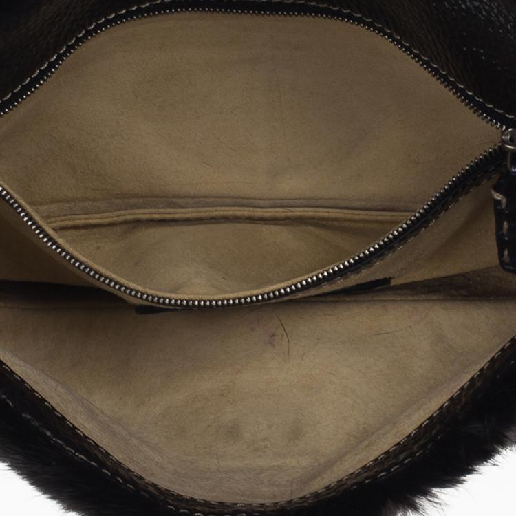 Pre Owned Fendi Black Mink Fur Baguette Bag