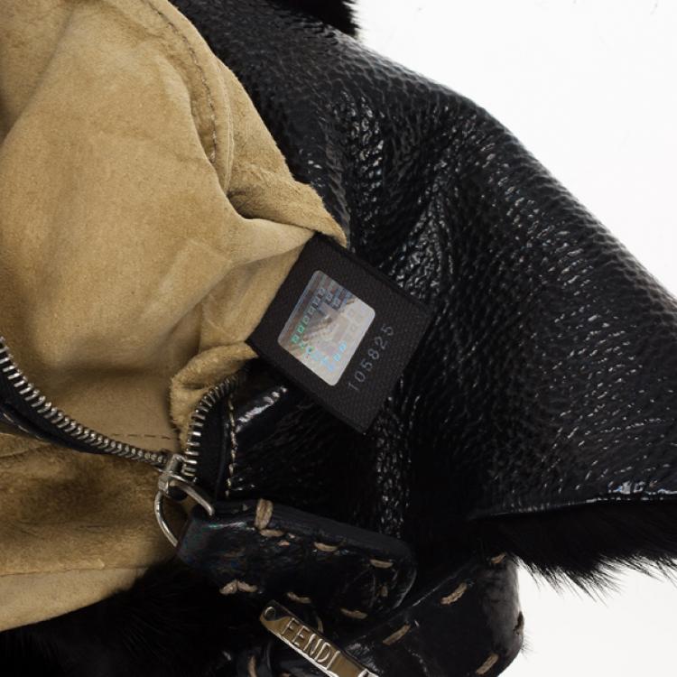 Pre Owned Fendi Black Mink Fur Baguette Bag