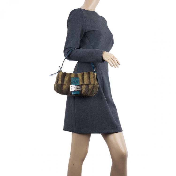 Pre Owned Fendi Printed Rabbit Fur Baguette