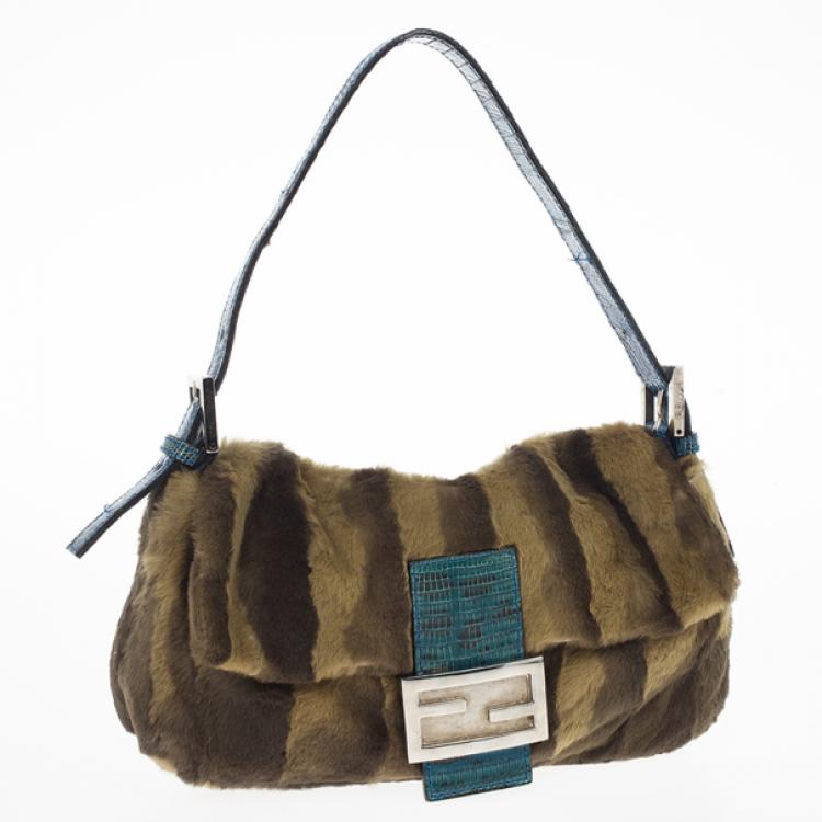 Pre Owned Fendi Printed Rabbit Fur Baguette