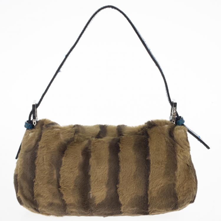 Pre Owned Fendi Printed Rabbit Fur Baguette