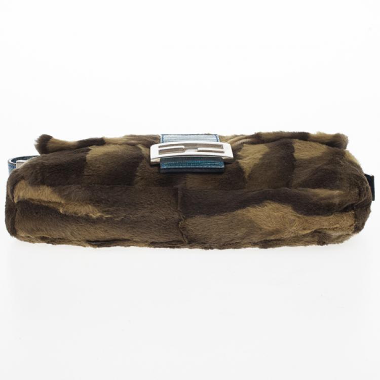 Pre Owned Fendi Printed Rabbit Fur Baguette