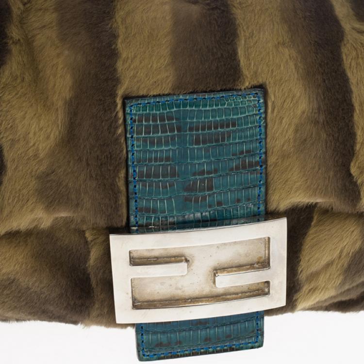 Pre Owned Fendi Printed Rabbit Fur Baguette