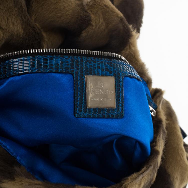 Pre Owned Fendi Printed Rabbit Fur Baguette