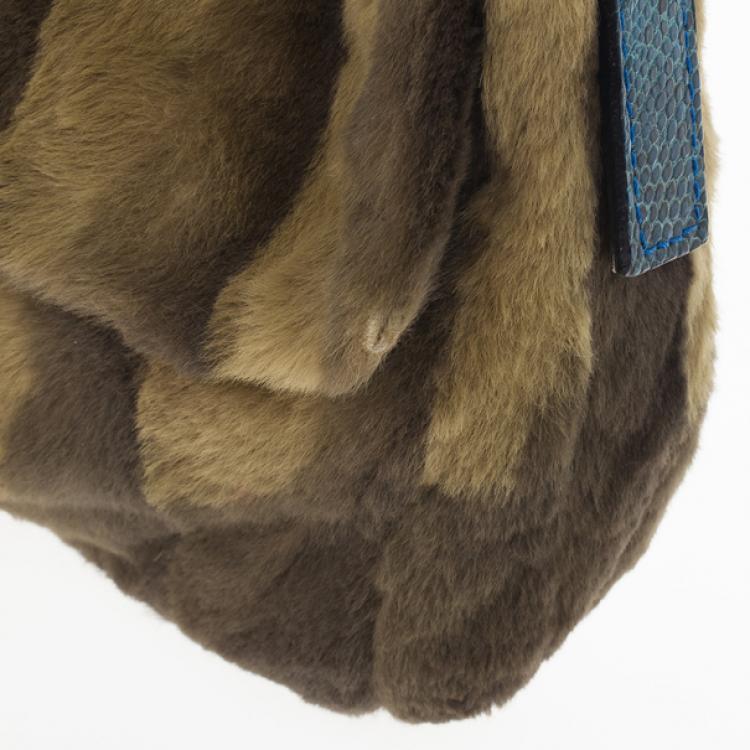 Pre Owned Fendi Printed Rabbit Fur Baguette