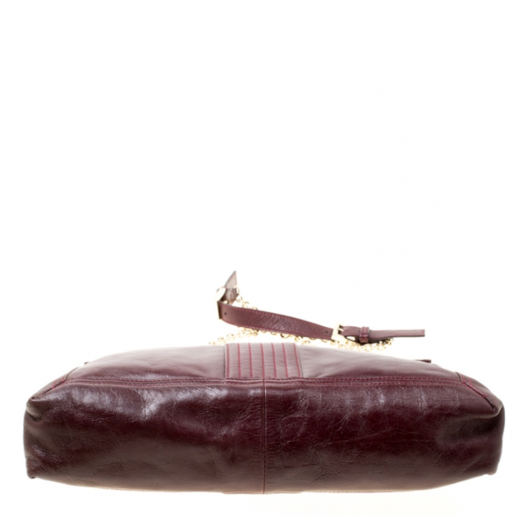 Pre Owned Fendi Burgundy Leather Maxi Baguette Flap Shoulder Bag