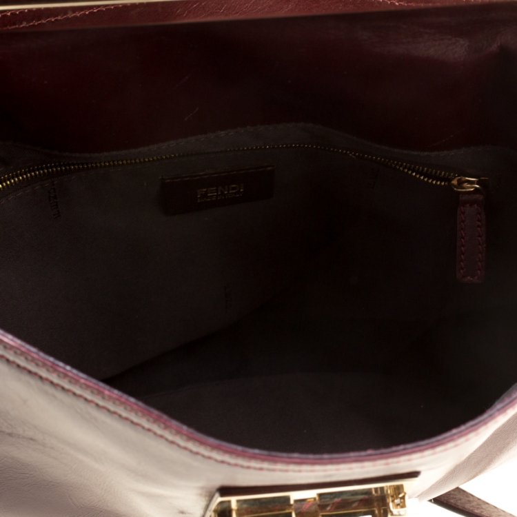 Pre Owned Fendi Burgundy Leather Maxi Baguette Flap Shoulder Bag