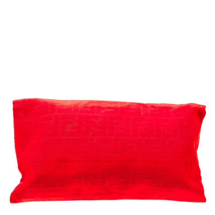 Pre Owned Fendi Red Zucca Fabric Fold Over Clutch