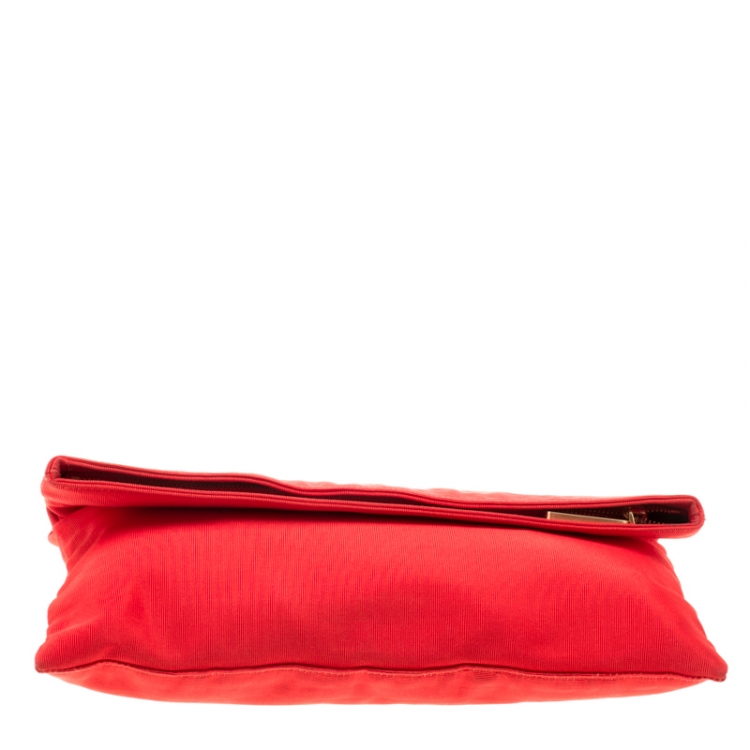 Pre Owned Fendi Red Zucca Fabric Fold Over Clutch