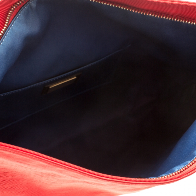 Pre Owned Fendi Red Zucca Fabric Fold Over Clutch