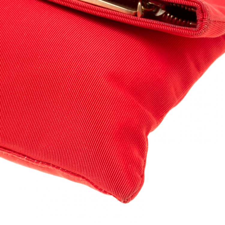 Pre Owned Fendi Red Zucca Fabric Fold Over Clutch