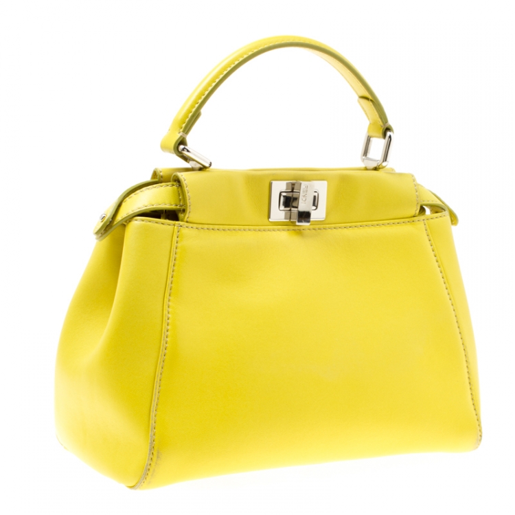 مملوكة مسبقًا Fendi Yellow Leather Mini Peekaboo Top Handle Bag