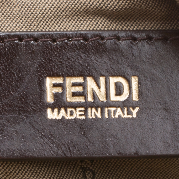 Pre Owned Fendi White/Beige Zucchino Coated Canvas Baguette Chain Shoulder Bag