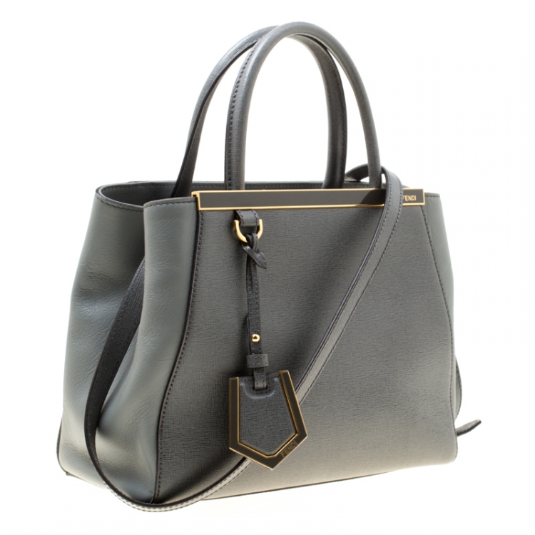Pre Owned Fendi Grey Saffiano Leather Small 2Jours Top Handle Bag