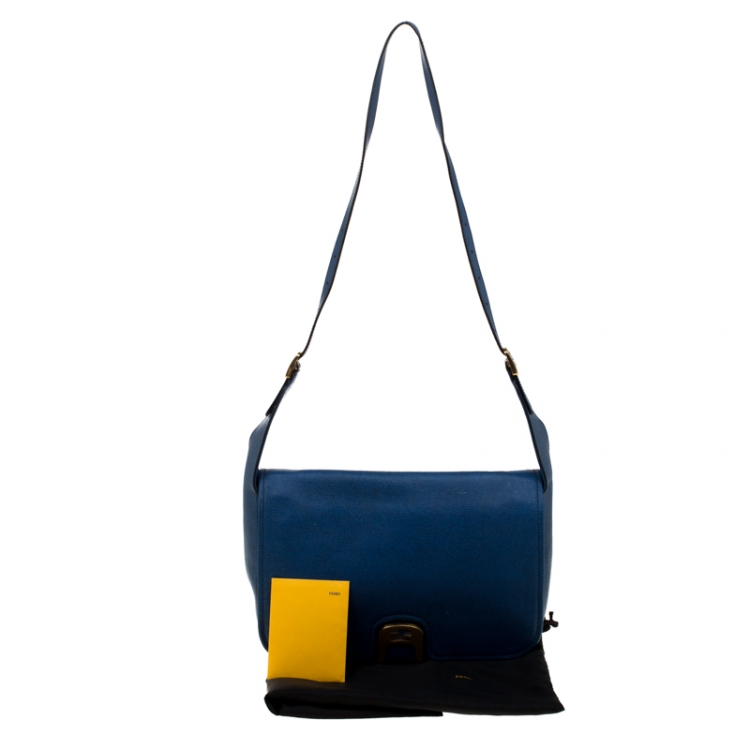 Pre Owned Fendi Blue Leather Messenger Bag