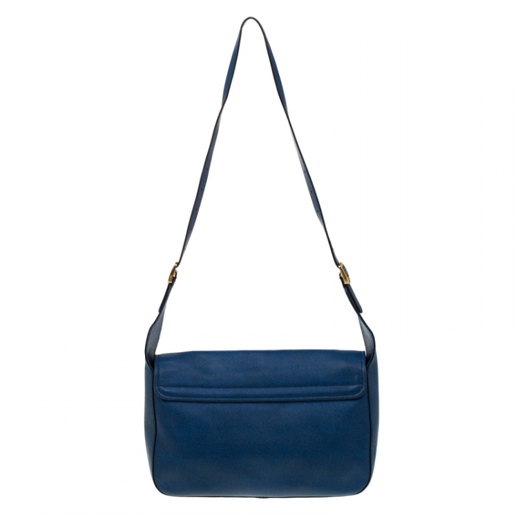 Pre Owned Fendi Blue Leather Messenger Bag