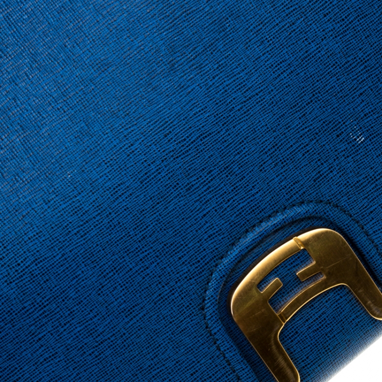 Pre Owned Fendi Blue Leather Messenger Bag