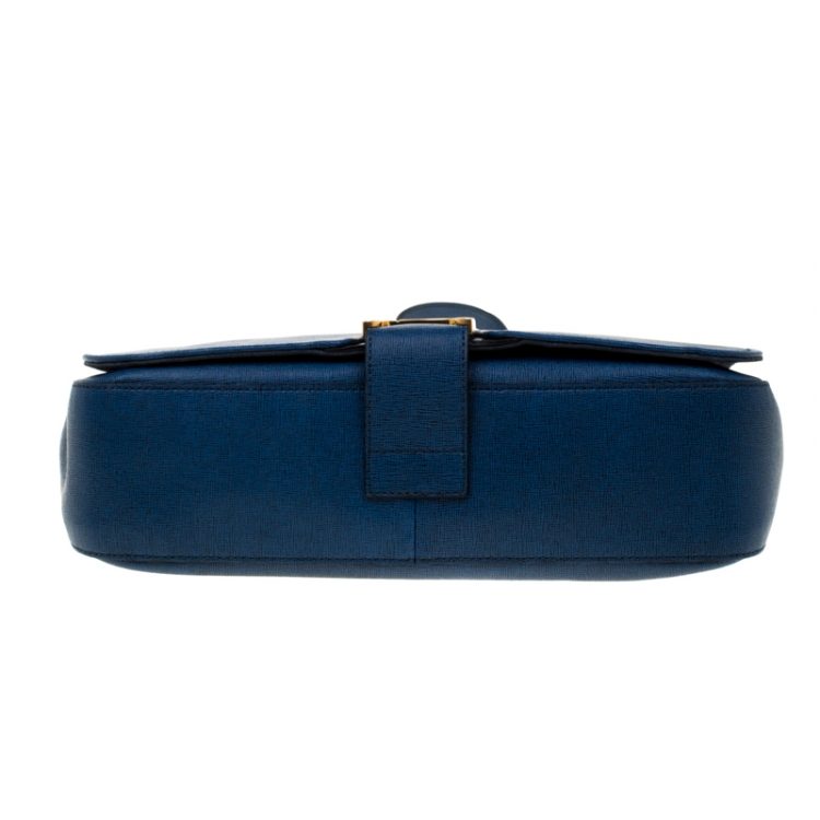 Pre Owned Fendi Blue Leather Messenger Bag