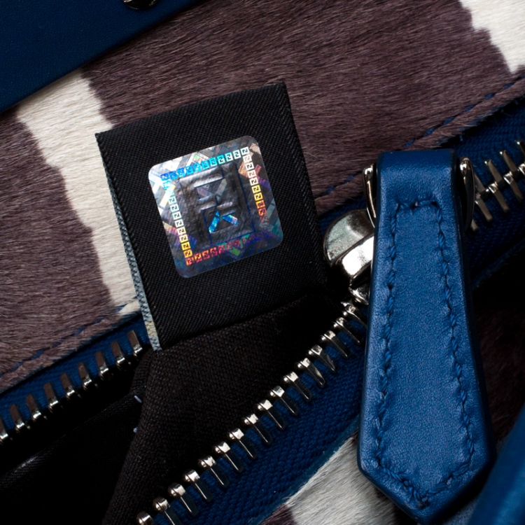 مملوكة مسبقًا Fendi Blue Leather and Calfhair Lining Medium Peekaboo Top Handle Bag