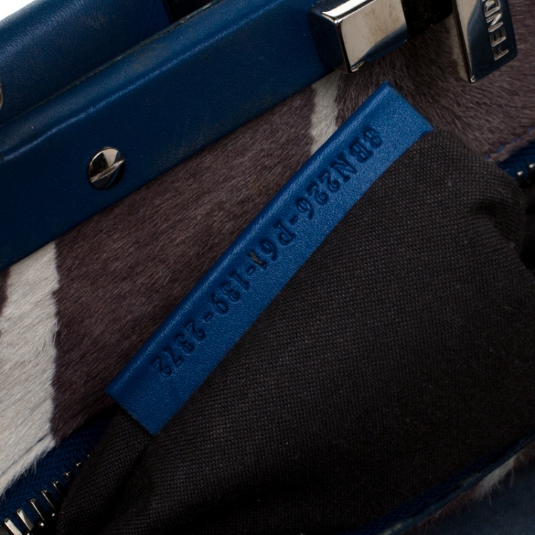 مملوكة مسبقًا Fendi Blue Leather and Calfhair Lining Medium Peekaboo Top Handle Bag