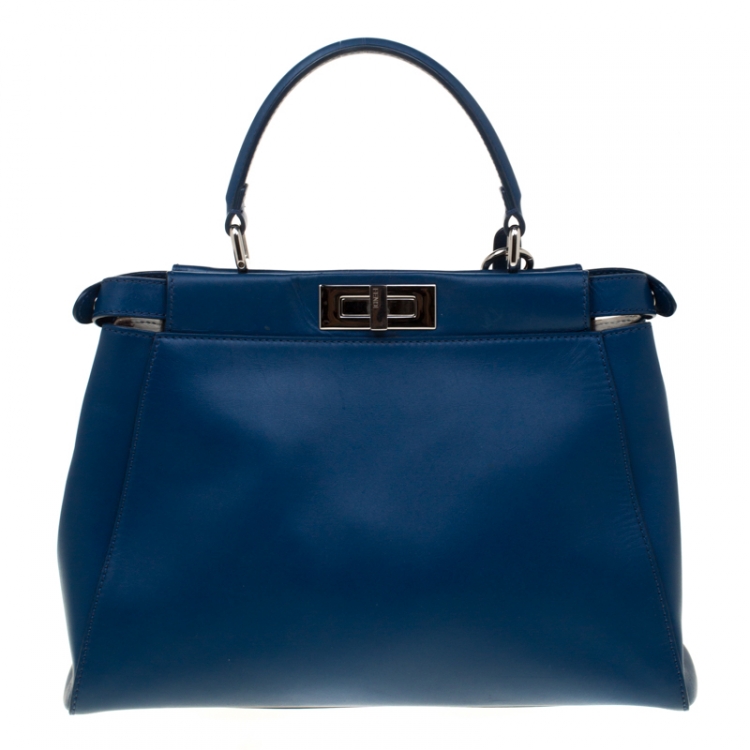 مملوكة مسبقًا Fendi Blue Leather and Calfhair Lining Medium Peekaboo Top Handle Bag