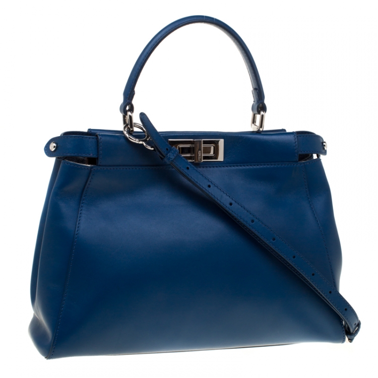 مملوكة مسبقًا Fendi Blue Leather and Calfhair Lining Medium Peekaboo Top Handle Bag