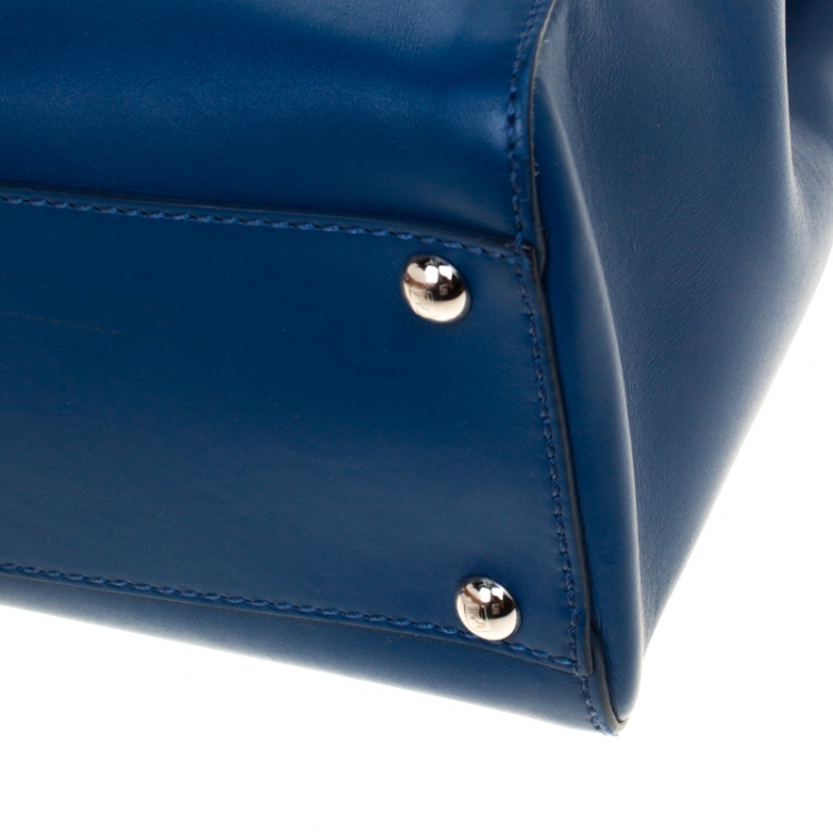 مملوكة مسبقًا Fendi Blue Leather and Calfhair Lining Medium Peekaboo Top Handle Bag
