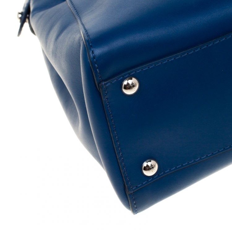 مملوكة مسبقًا Fendi Blue Leather and Calfhair Lining Medium Peekaboo Top Handle Bag