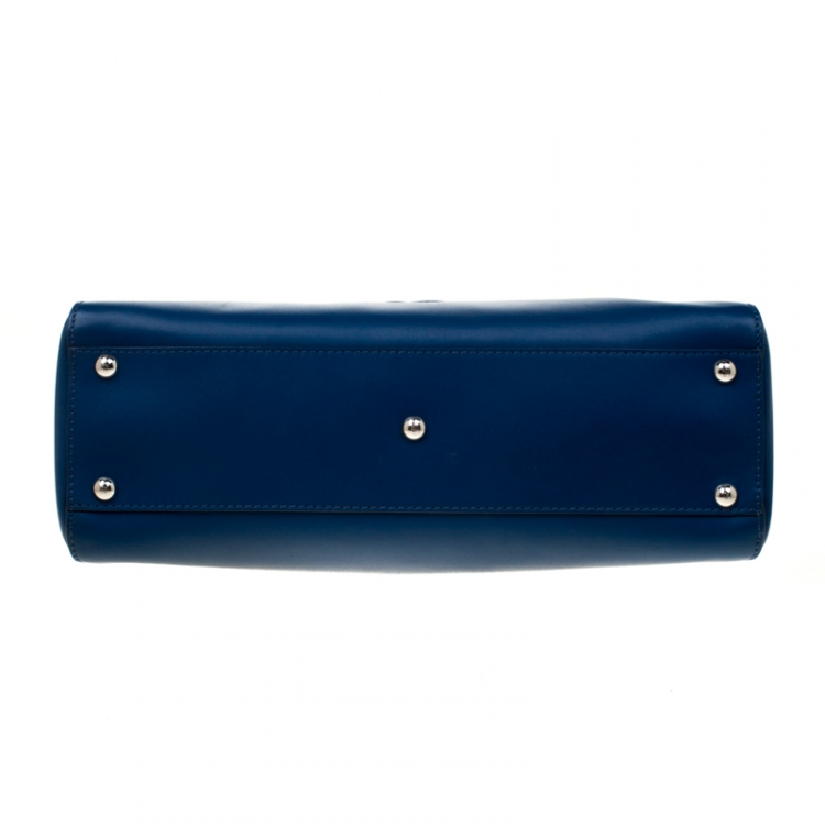 مملوكة مسبقًا Fendi Blue Leather and Calfhair Lining Medium Peekaboo Top Handle Bag